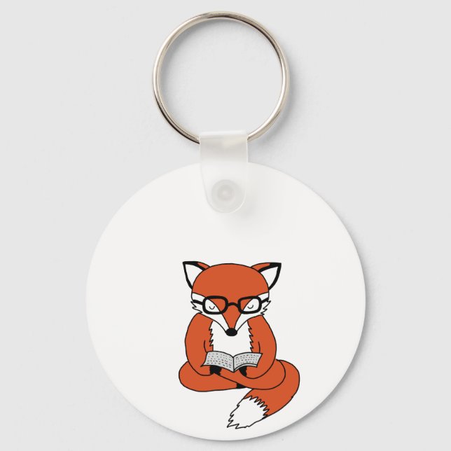 Red fox reading book keychain (Front)