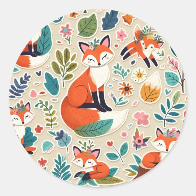 Red fox round sticker (Front)