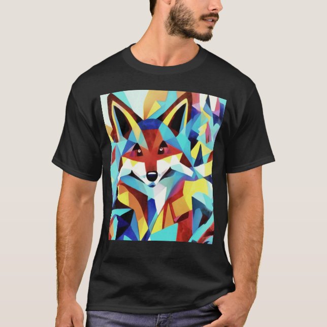 Red Fox Running Through Water Geometric Style T-Shirt (Front)