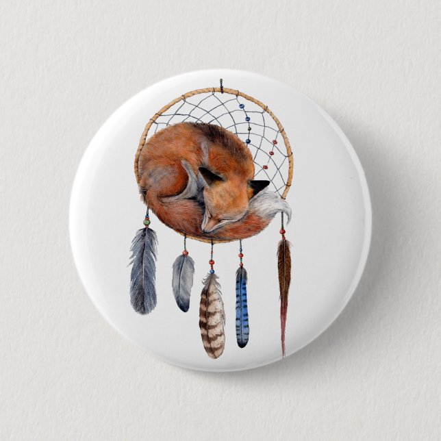 Red Fox Sleeping on Dreamcatcher 2 Inch Round Button (Front)