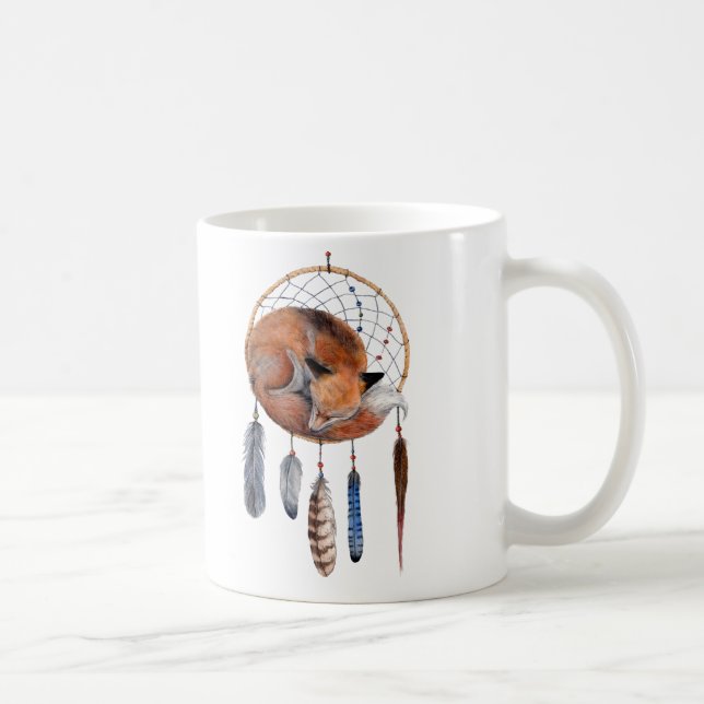 Red Fox Sleeping on Dreamcatcher Coffee Mug (Right)