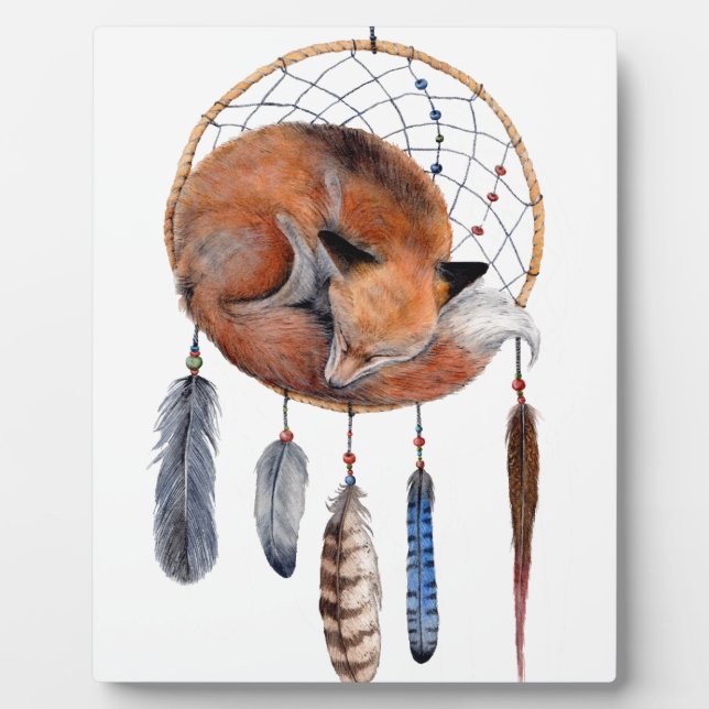 Red Fox Sleeping on Dreamcatcher Plaque (Front)