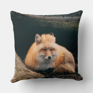 Red Fox Sleeping Throw Pillow