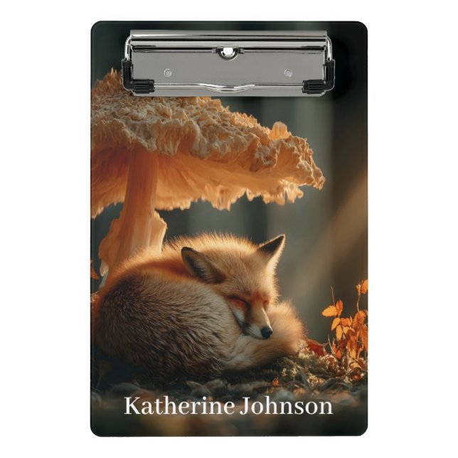 Red Fox Sleeping Under Giant Mushroom Mini Clipboard (Front)