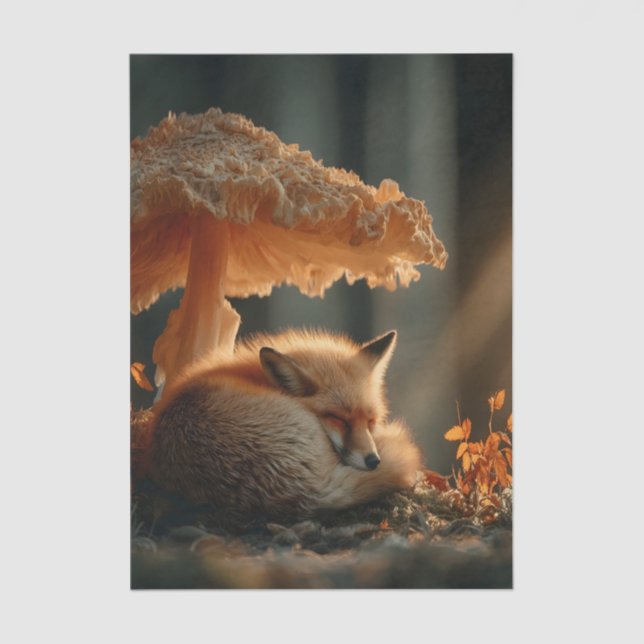 Red Fox Sleeping Under Giant Mushroom Tissue Paper (Front)
