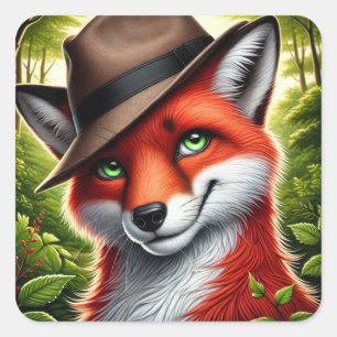 Red fox square sticker