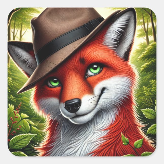 Red fox square sticker (Front)