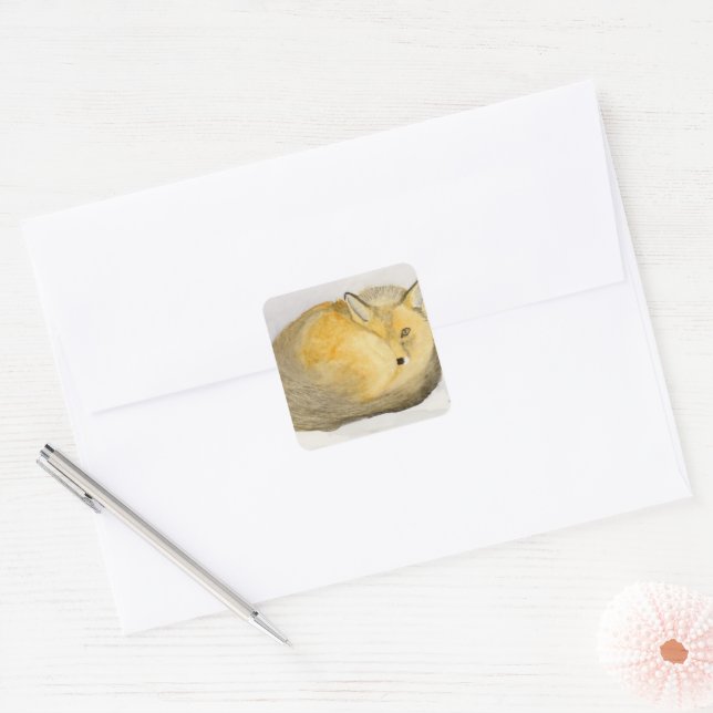 Red Fox Square Sticker (Envelope)