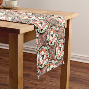 Red Fox Trio Mystical Tile Design Home Decor Short Table Runner