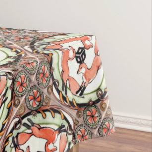 Red Fox Trio Mystical Tile Design Home Decor Tablecloth
