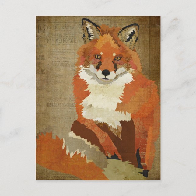 Red Fox Vintage Postcard (Front)