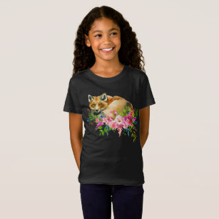 Red Fox & Watercolor Floral Girl's t-shirt