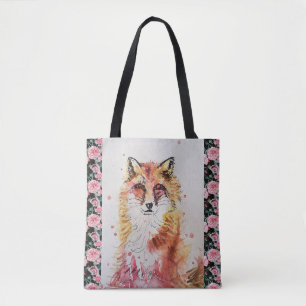 Red Fox Watercolor Painting Grocery Tote Bag