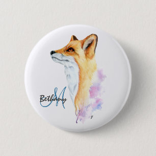 Red Fox Watercolor Personalized  2 Inch Round Button
