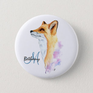 Red Fox Watercolor Personalized  2 Inch Round Button