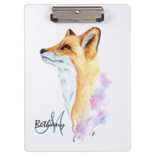 Red Fox Watercolor Personalized Clipboard