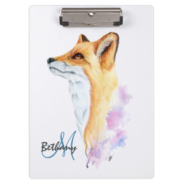 Red Fox Watercolor Personalized Clipboard (Front)