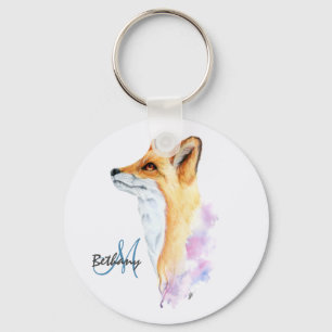 Red Fox Watercolor Personalized  Keychain