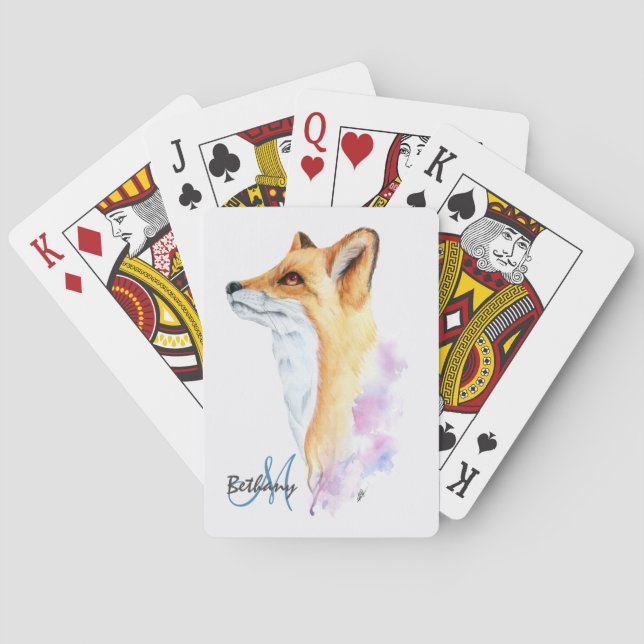 Red Fox Watercolor Personalized Playing Cards (Back)