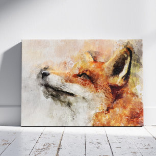 Red Fox Watercolor Portrait 01 Canvas Print