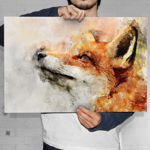 Red Fox Watercolor Portrait 01 Poster