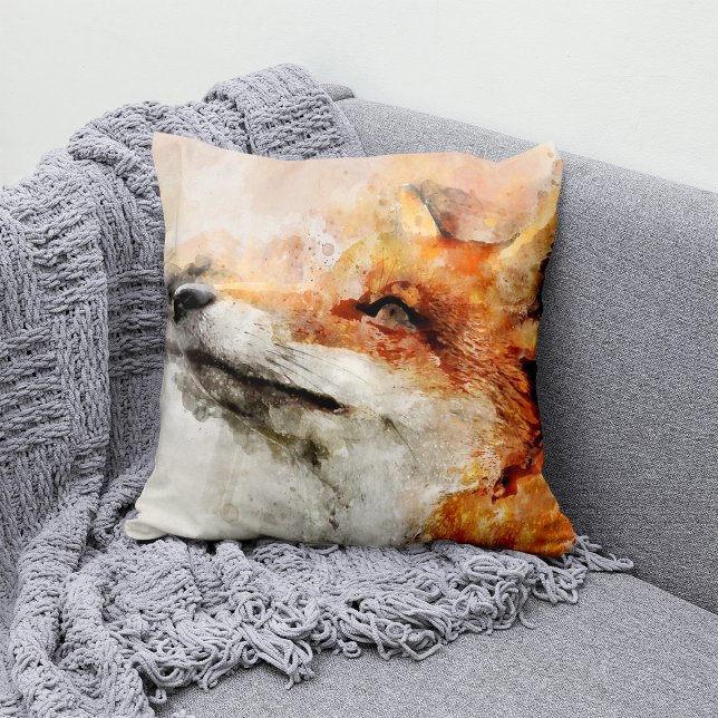 Red Fox Watercolor Portrait 01 Throw Pillow (Creator Uploaded)