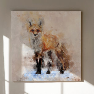 Red Fox Watercolor Portrait 02 Canvas Print