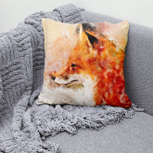Red Fox Watercolor Portrait 03 Throw Pillow