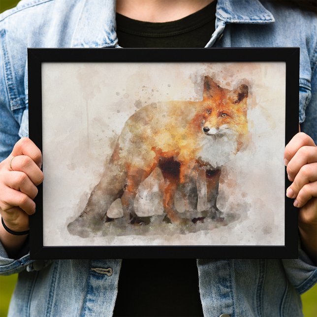 Red Fox Watercolor Portrait 04 Photo Print (Red Fox Watercolor Portrait 04. Photo Print)