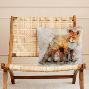 Red Fox Watercolor Portrait 04 Throw Pillow
