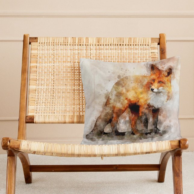 Red Fox Watercolor Portrait 04 Throw Pillow (Red Fox Watercolor Portrait 04. Throw Pillow)