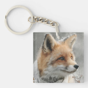 Red Fox Wearing a Knitted Scarf in a Snowy Winter Keychain