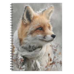 Red Fox Wearing a Knitted Scarf in a Snowy Winter Notebook