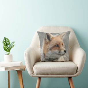 Red Fox Wearing a Knitted Scarf in a Snowy Winter Throw Pillow