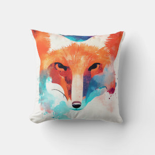 Red Fox Wild Nature Animal Color Art Painting Throw Pillow