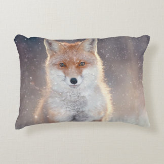Red fox, winter forest, scenic illustration. accent pillow