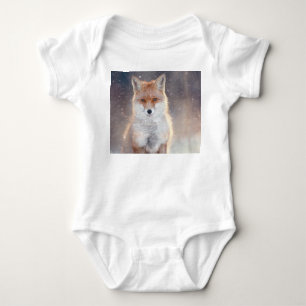 Red fox, winter forest, scenic illustration. baby bodysuit