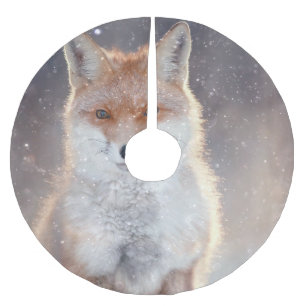 Red fox, winter forest, scenic illustration. brushed polyester tree skirt