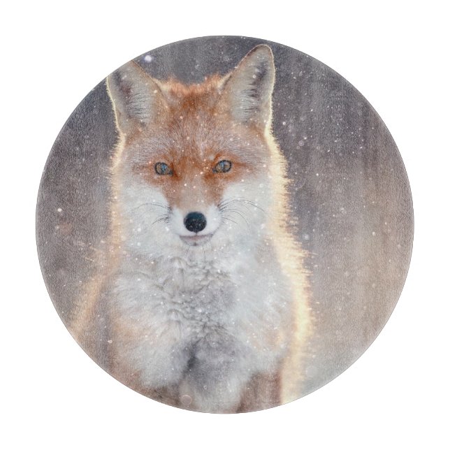 Red fox, winter forest, scenic illustration. cutting board (Front)