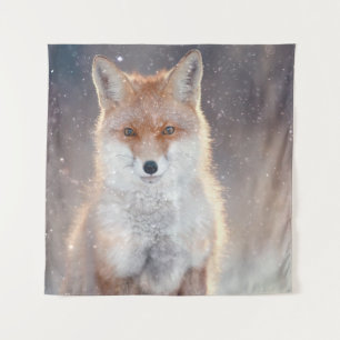 Red fox, winter forest, scenic illustration. tapestry