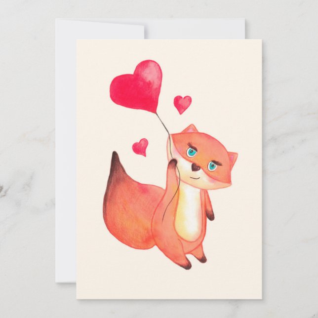 Red fox with a heart holiday card (Front)
