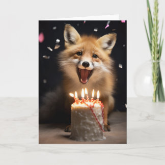 Red Fox with Birthday Cake - Card