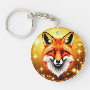 Red Fox with Golden Sparkling Background Keychain