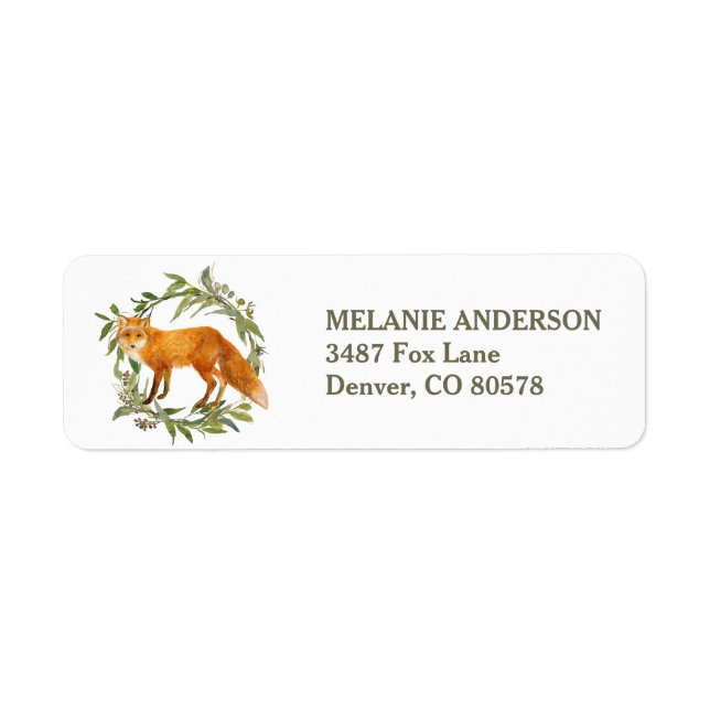 Red Fox with Green Leaves Wreath Return Address (Front)