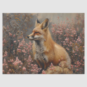 Red Fox with Pink Wildflowers Decoupage Tissue Paper