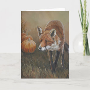 Red Fox with Pumpkins Art Greeting Card