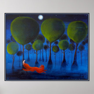 Red fox with trees in the Night Time. Poster