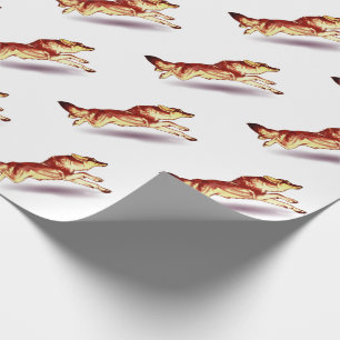 Red fox wolf dog running brown white wrapping paper