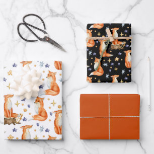 Red Fox Woodland Wildlife Pattern Wrapping Paper Sheet