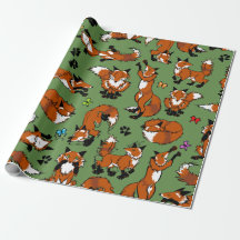 Red Fox Wrapping Paper - Choose Background Colour